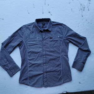 Jean Piere Mens Button Down Casual Shirt Fitted Gray Dtriped Slim Fit Sz L